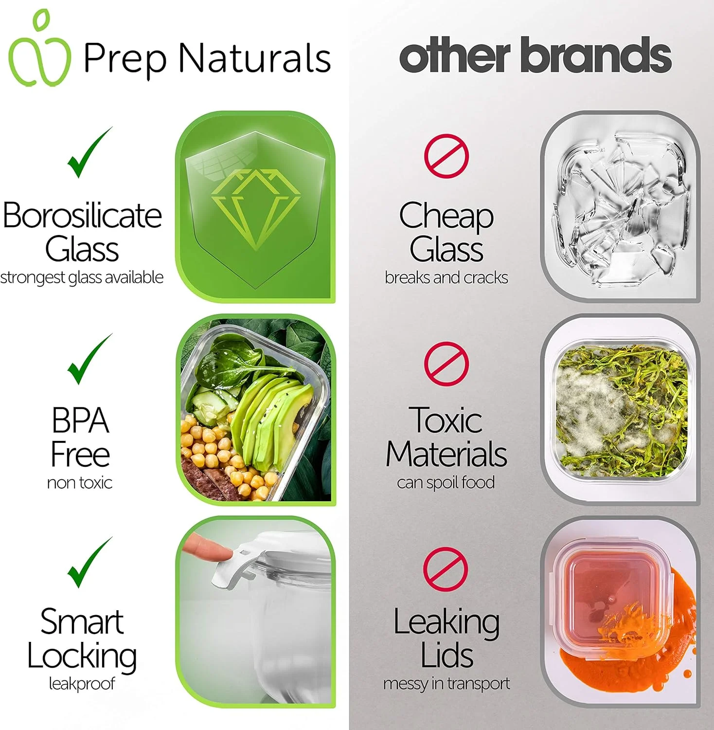 ست ظروف شیشه ای نگهداری مواد غذایی Prep Naturals - ۸ تکه، ظروف ۱۰۴۰ میلی لیتری با درب