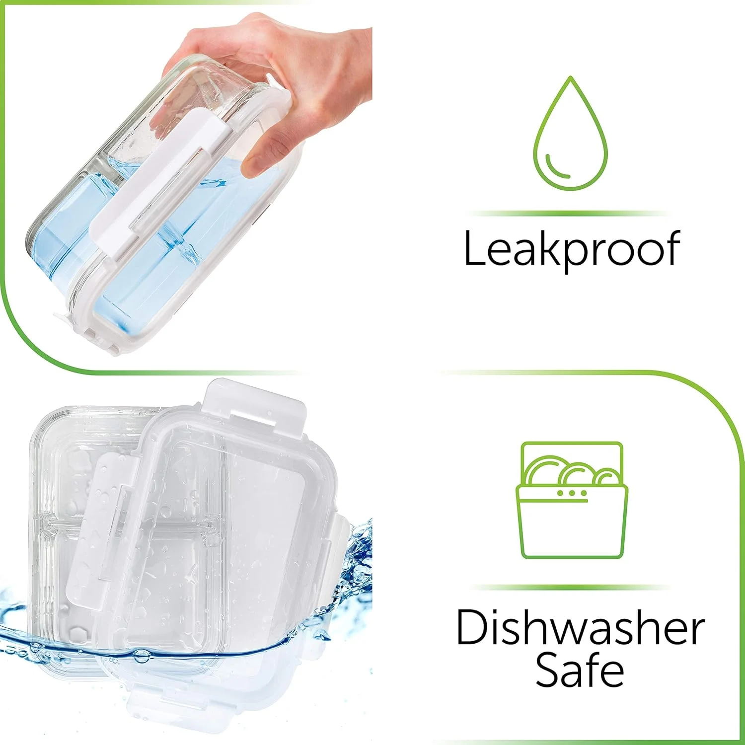 ظروف شیشه ای دو قسمتی Prep Naturals - ظروف نگهداری غذا شیشه ای با درب - ظروف ناهار شیشه ای تقسیم شده ظرف غذا 710 میلی لیتر