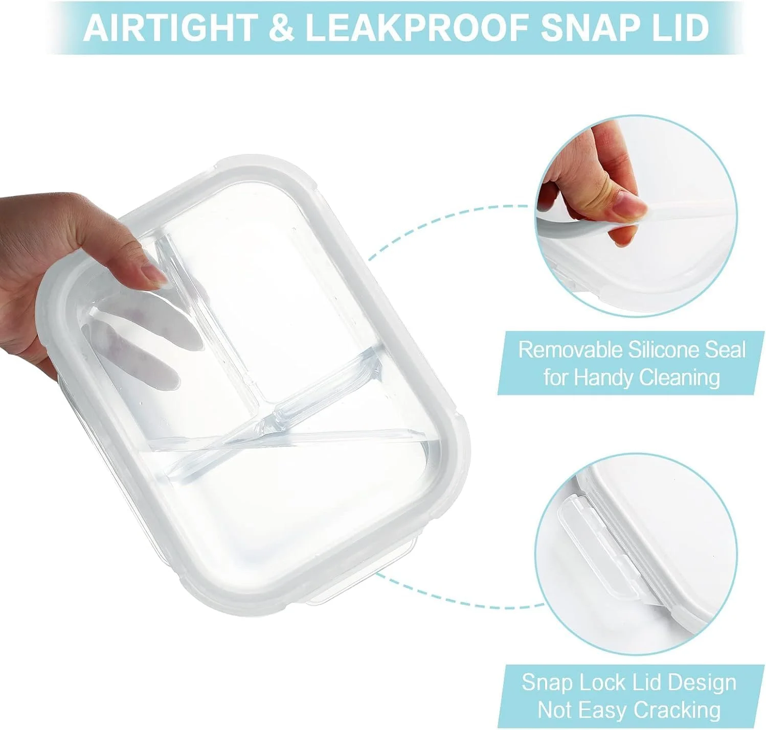 ست ظروف آماده سازی غذا 6 عددی Purfex، ظروف نگهداری مواد غذایی شیشه ای، 2 و 3 محفظه 950 میلی لیتر، ظروف شیشه ای درب دار هوا بند، فاقد BPA، ایده آل برای نگهداری در آشپزخانه، قابل استفاده در مایکروویو، فریزر و ماشین ظرفشویی