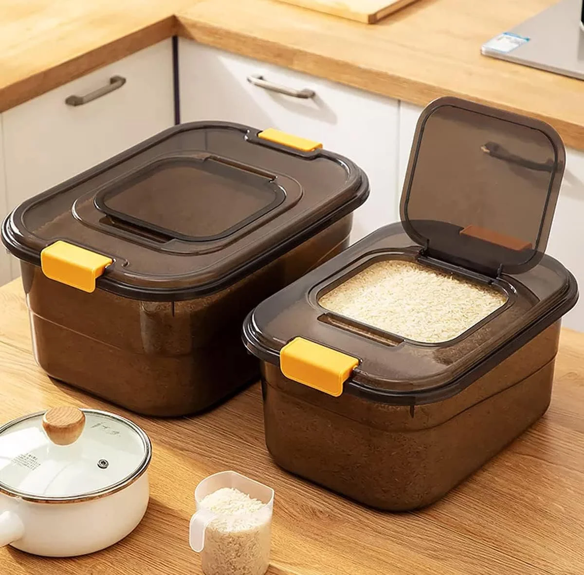 ست ظروف نگهداری مواد غذایی پرمیفی 2 عددی (7.5 کیلوگرم و 12.5 کیلوگرم) - ظرف نگهداری برنج مشکی شفاف با درب، جعبه نگهداری غلات بزرگ پلاستیکی بدون BPA، ظرف آرد چند منظوره آشپزخانه