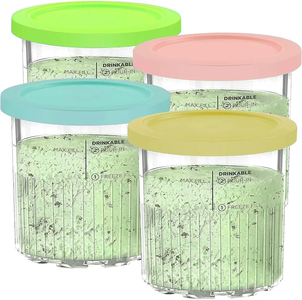 مجموعه 4 عددی ظروف AUMUA برای دستگاه بستنی ساز و نوشیدنی یخ زده Ninja NC501EU NC502EU CREAMi Deluxe، ظرف جایگزین بستنی ساز CREAMi با درب، بدون BPA و قابل شستشو در ماشین ظرفشویی