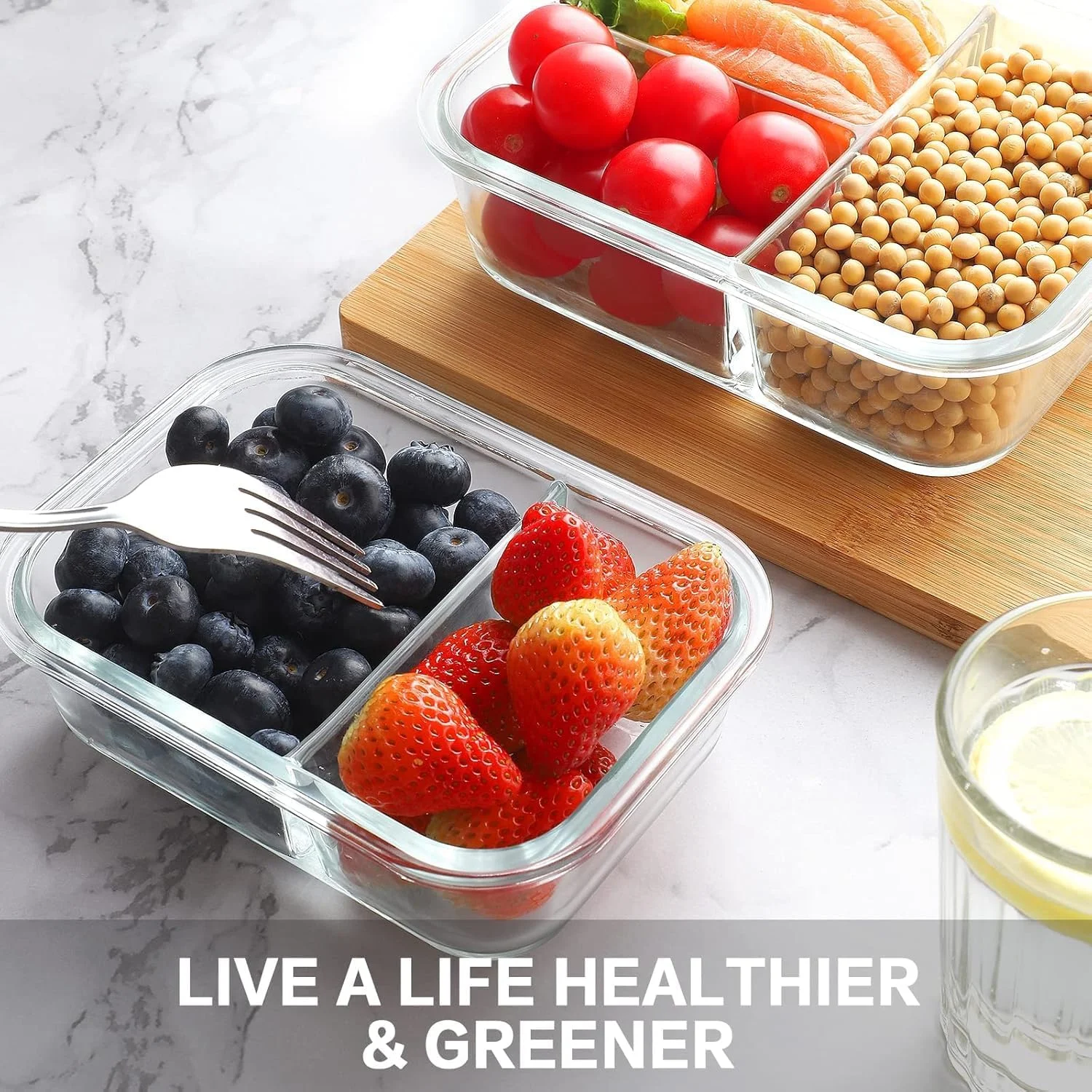 ست ظروف آماده سازی غذا 6 عددی Purfex، ظروف نگهداری مواد غذایی شیشه ای، 2 و 3 محفظه 950 میلی لیتر، ظروف شیشه ای درب دار هوا بند، فاقد BPA، ایده آل برای نگهداری در آشپزخانه، قابل استفاده در مایکروویو، فریزر و ماشین ظرفشویی