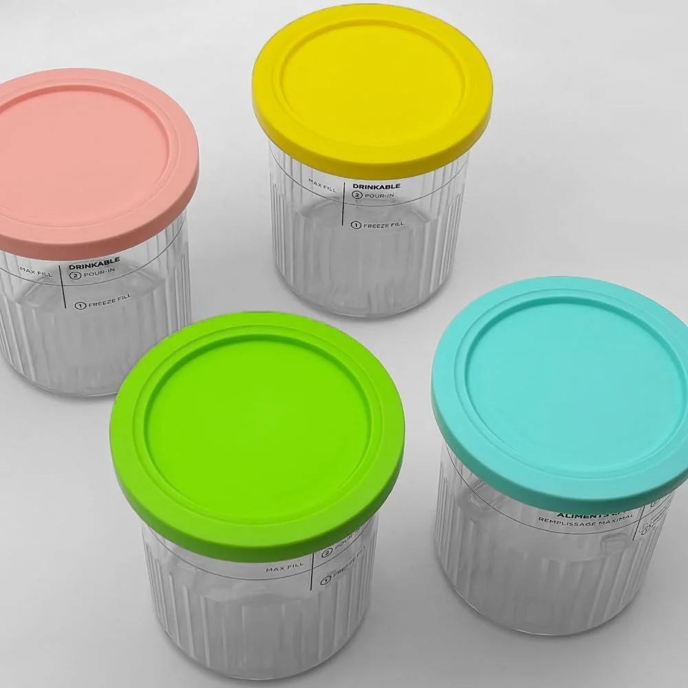 مجموعه 4 عددی ظروف AUMUA برای دستگاه بستنی ساز و نوشیدنی یخ زده Ninja NC501EU NC502EU CREAMi Deluxe، ظرف جایگزین بستنی ساز CREAMi با درب، بدون BPA و قابل شستشو در ماشین ظرفشویی