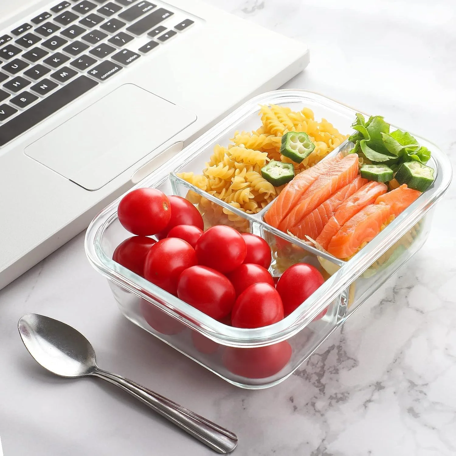 ست ظروف آماده سازی غذا 6 عددی Purfex، ظروف نگهداری مواد غذایی شیشه ای، 2 و 3 محفظه 950 میلی لیتر، ظروف شیشه ای درب دار هوا بند، فاقد BPA، ایده آل برای نگهداری در آشپزخانه، قابل استفاده در مایکروویو، فریزر و ماشین ظرفشویی