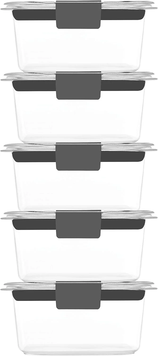 ست ظروف نگهداری مواد غذایی ضد نشت Rubbermaid Brilliance مدل 2108398 | ظروف پلاستیکی 1.3 فنجانی با درب | قابل استفاده در مایکروویو و ماشین ظرفشویی، 1.3 فنجان، بسته 5 عددی 2108398