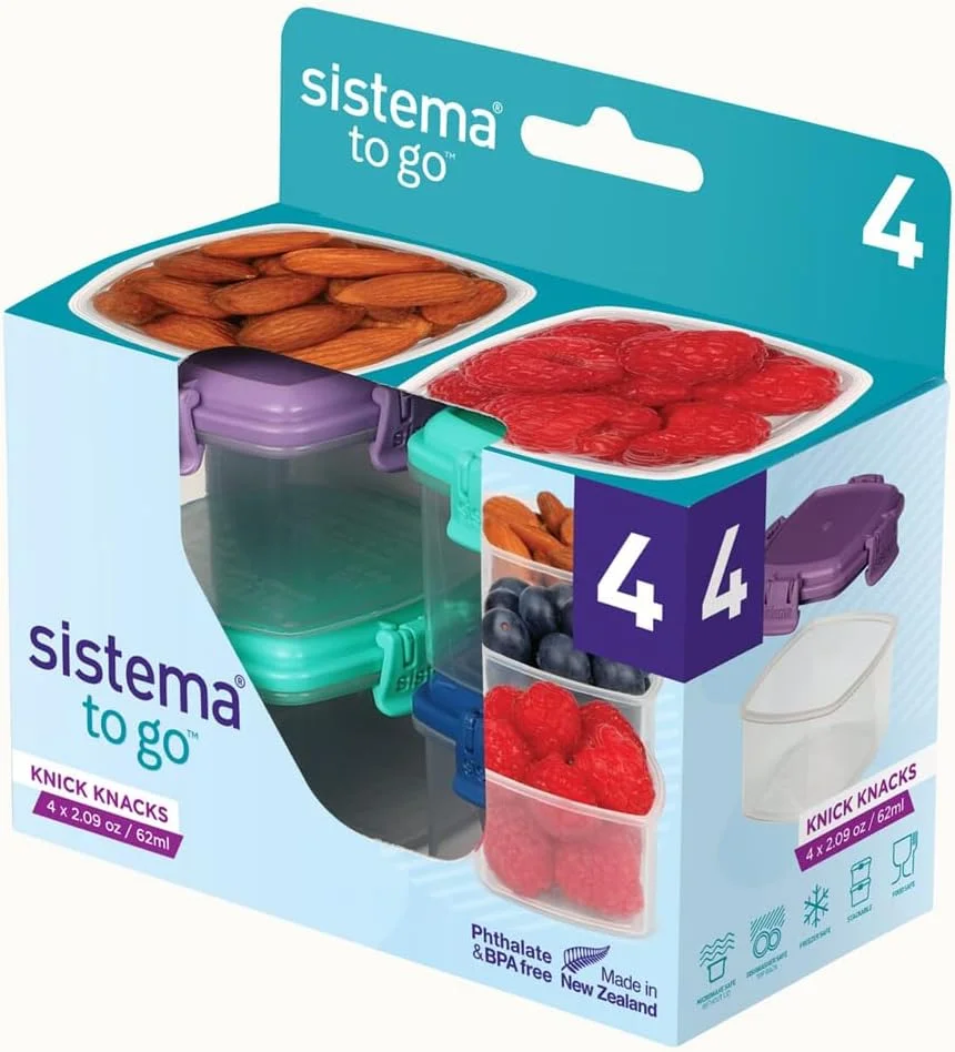 ست 4 تایی ظروف کوچک درب دار سیستما مدل Mini Knick Knack TO GO، سبز، آبی و بنفش - 4 عدد 62 میلی لیتری