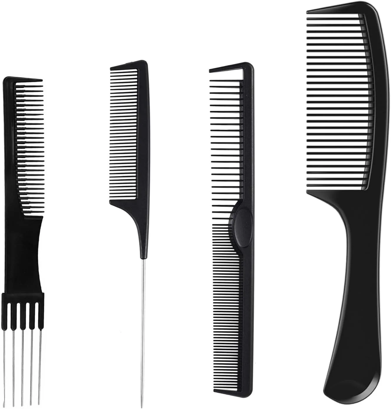 شانه دم موشی والد، 4 عدد شانه پوش دهنده مو با دندانه فلزی، شانه مو برای زنان و مردان (مشکی)