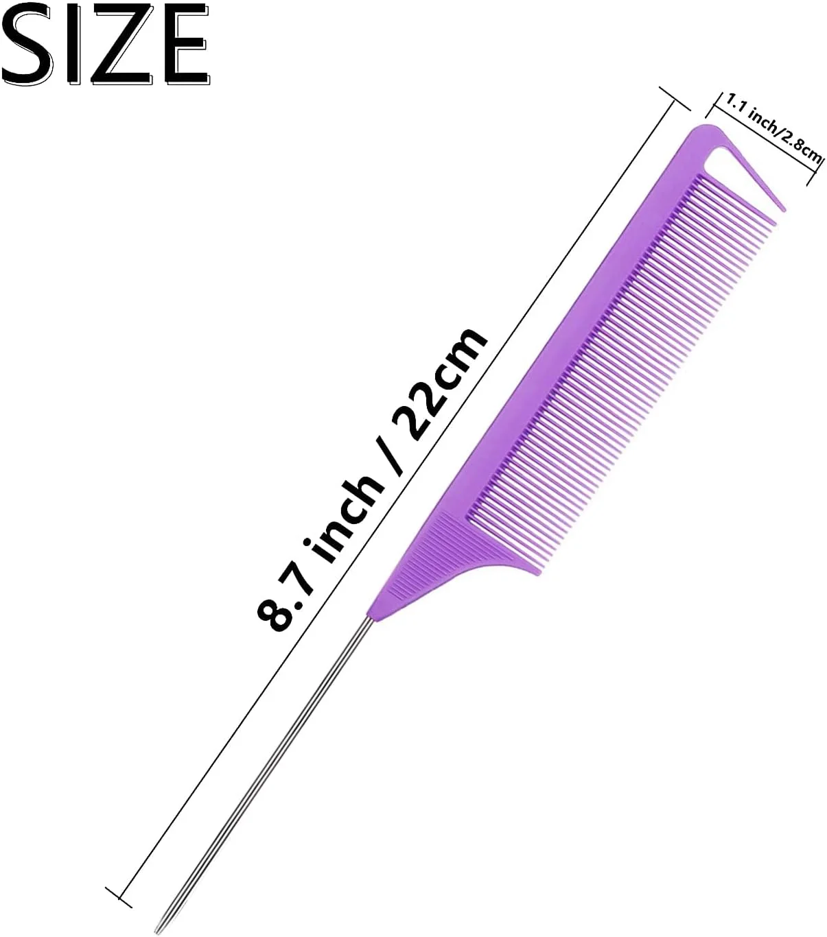 شانه تقسیم مو Virtue morals، 32 عدد شانه دم موشی بنفش فیبر کربنی، شانه دم باریک استیل ضد زنگ، شانه آرایشگری مقاوم در برابر حرارت و ضد الکتریسیته ساکن برای بافت مو، کوتاه کردن مو و ابزارهای حالت دهی