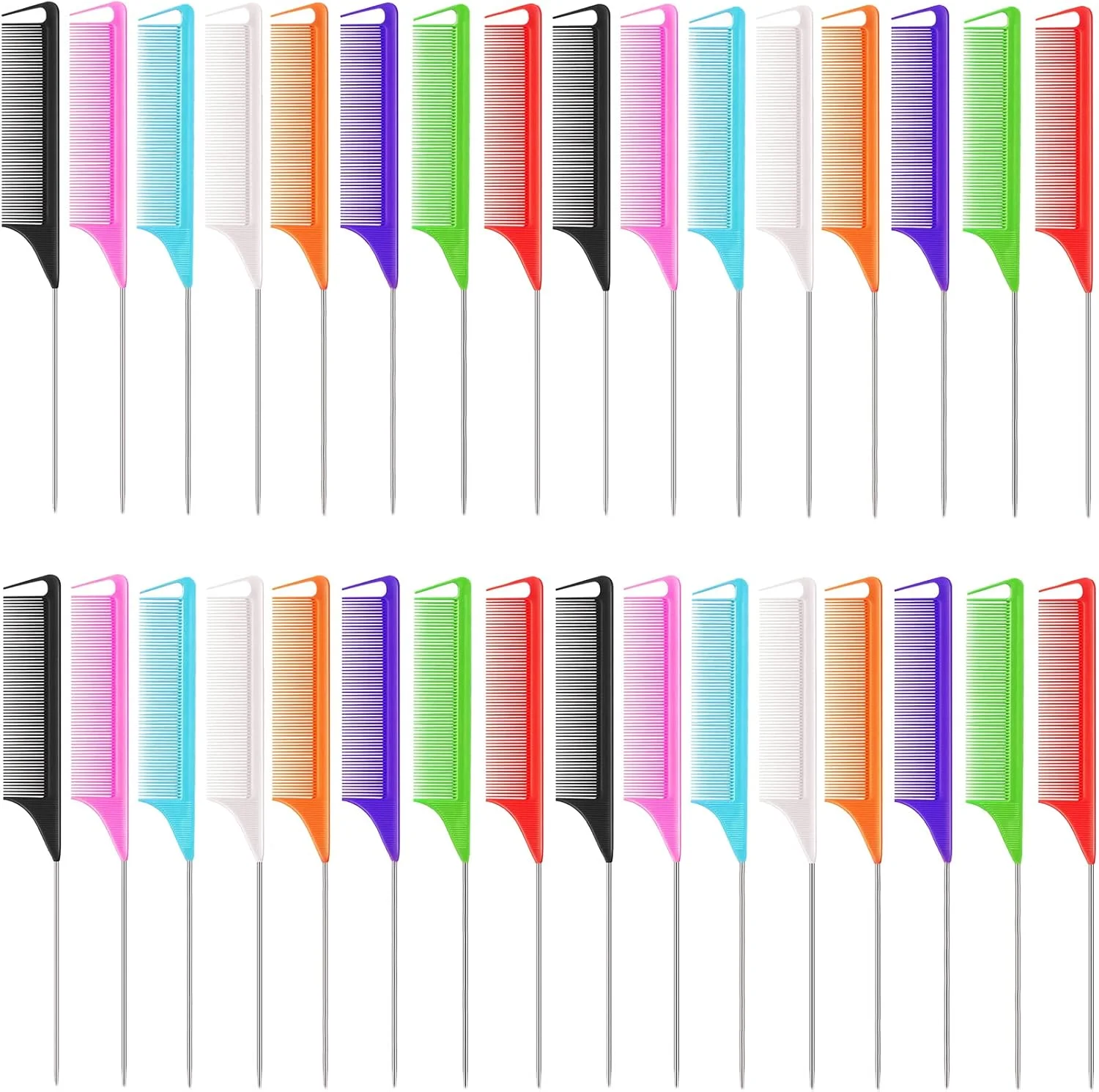 شانه تقسیم مو Virtue morals، 32 عدد شانه دم موشی فیبر کربن، شانه دم باریک استیل ضد زنگ، شانه آرایشگری مقاوم در برابر حرارت و ضد الکتریسیته ساکن برای بافتن مو، کوتاه کردن مو، ابزارهای حالت دهی مو