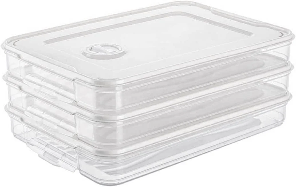 ست 3 عددی جعبه نگهداری مواد غذایی پلاستیکی، جعبه نگهداری مواد غذایی قابل چیدن در یخچال و فریزر، سینی سازمان دهنده ظروف مواد غذایی، جعبه یخچال 3 لایه، ظرف درب دار برای مواد غذایی، ظروف باریک شفاف
