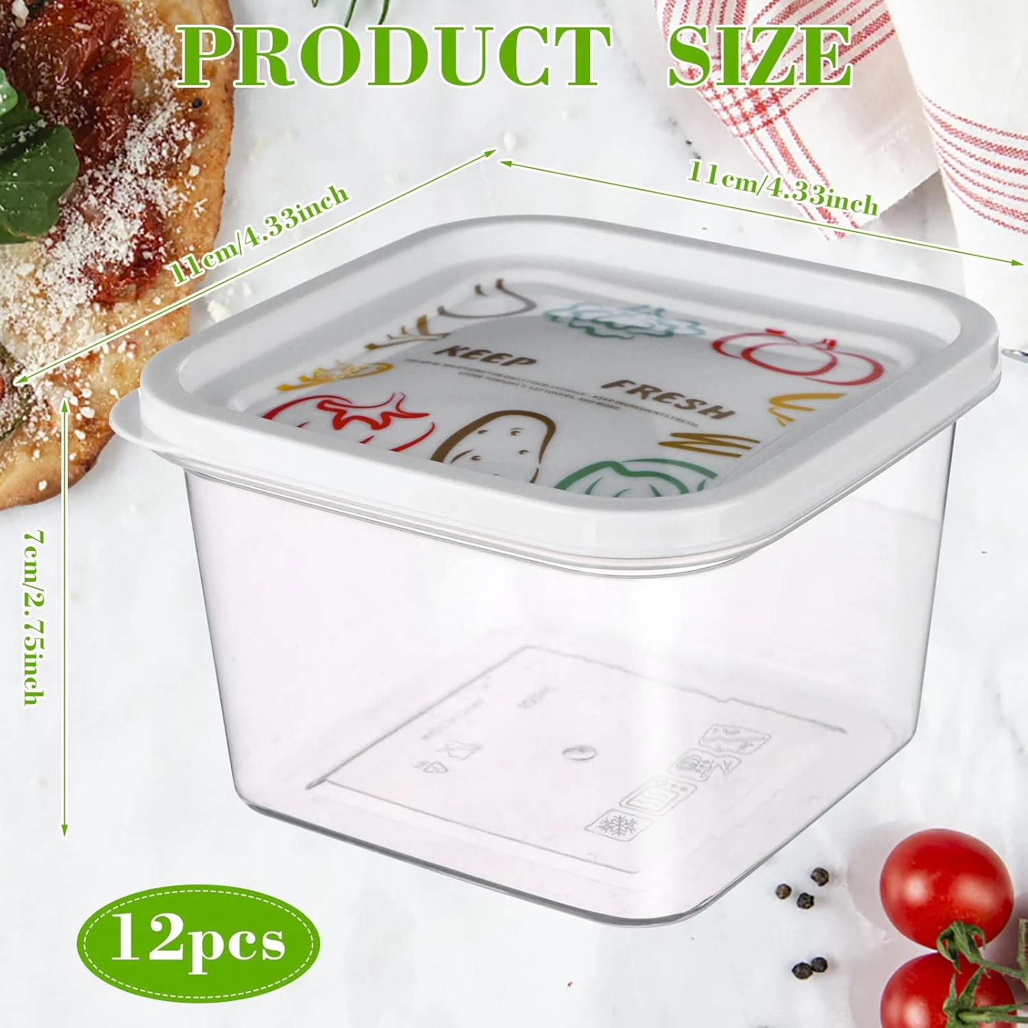 جعبه نگهداری خمیر پیتزا 12 عددی، ابعاد 11*11*7 سانتیمتر، جعبه تخمیر خمیر پیتزا بزرگ با درب های محکم، ظرف خمیر نان پیتزا با پوشش، ظرف نگهداری مواد غذایی، مناسب آشپزخانه و کمپینگ (مربع - 620 میلی لیتر)