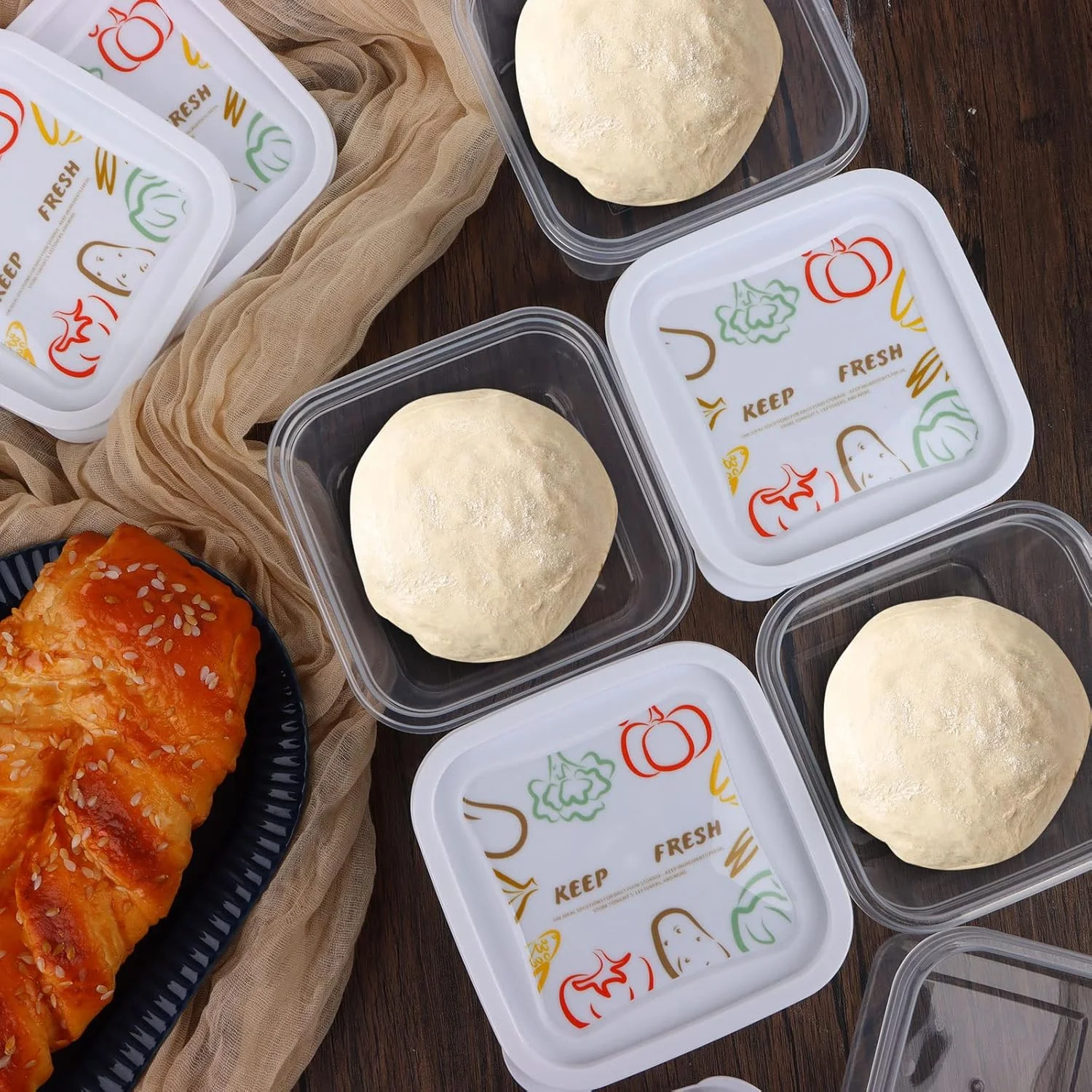 جعبه نگهداری خمیر پیتزا 12 عددی، ابعاد 11*11*7 سانتیمتر، جعبه تخمیر خمیر پیتزا بزرگ با درب های محکم، ظرف خمیر نان پیتزا با پوشش، ظرف نگهداری مواد غذایی، مناسب آشپزخانه و کمپینگ (مربع - 620 میلی لیتر)