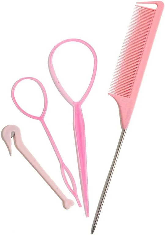 ست ابزار حالت دهی مو زالاتی شامل 4 قطعه (1 عدد شانه دم موشی، 2 عدد ابزار بافت مو فرانسوی و 1 عدد برش دهنده کش مو) برای آرایش مو