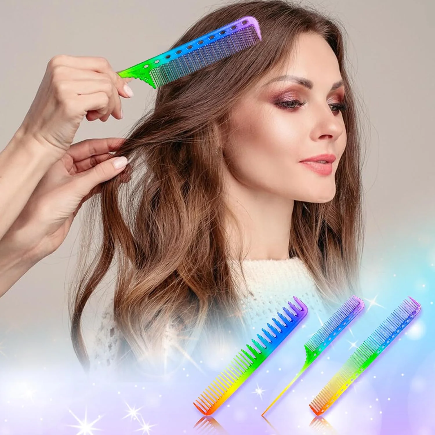 YUXIANLB 3 عدد شانه اصلاح ظریف، شانه‌های موی رنگارنگ، شانه پلاستیکی ظریف برای حالت دادن مو، شانه آرایشگری سالنی ضد الکتریسیته ساکن و مقاوم در برابر حرارت، شانه مو با دندانه‌های ظریف برای موهای فر و صاف زنانه