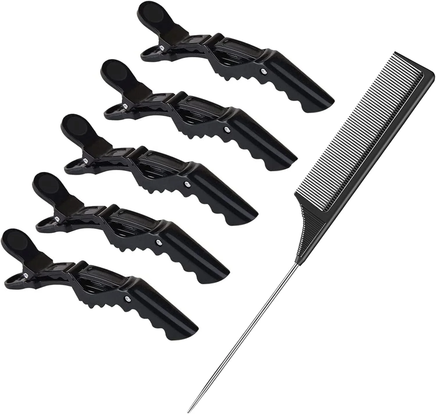 گیره تقسیم مو زروکیوی، 5 عدد گیره مو و 1 عدد شانه دم موشی آنتی استاتیک، گیره های مو برای آرایش موی زنانه و دخترانه، ابزار آرایشگاهی