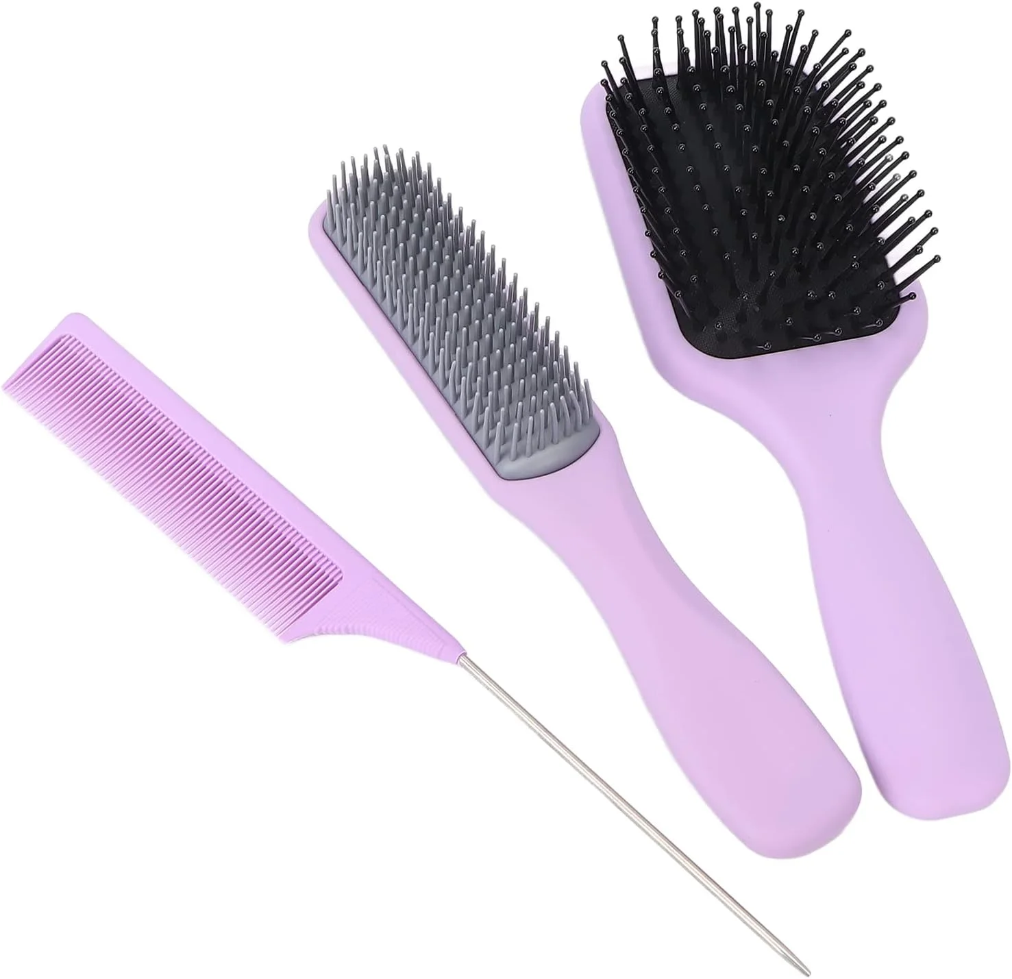 ست شانه مو Yuye، برس باز کننده گره مو حرفه ای برای موهای خیس و خشک، 3 عدد شانه دم موشی با مقاومت حرارتی بالا برای مردان و زنان برای موهای نازک و مجعد (بنفش، جعبه دار)