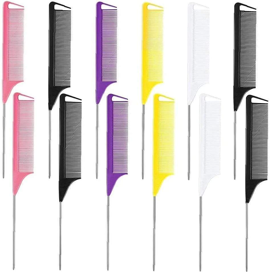 ZJCQA شانه، شانه های جداکننده مو دم موشی نوک تیز مقاوم در برابر حرارت مشکی برای رنگ کردن مو شانه زدن معکوس 12 عددی