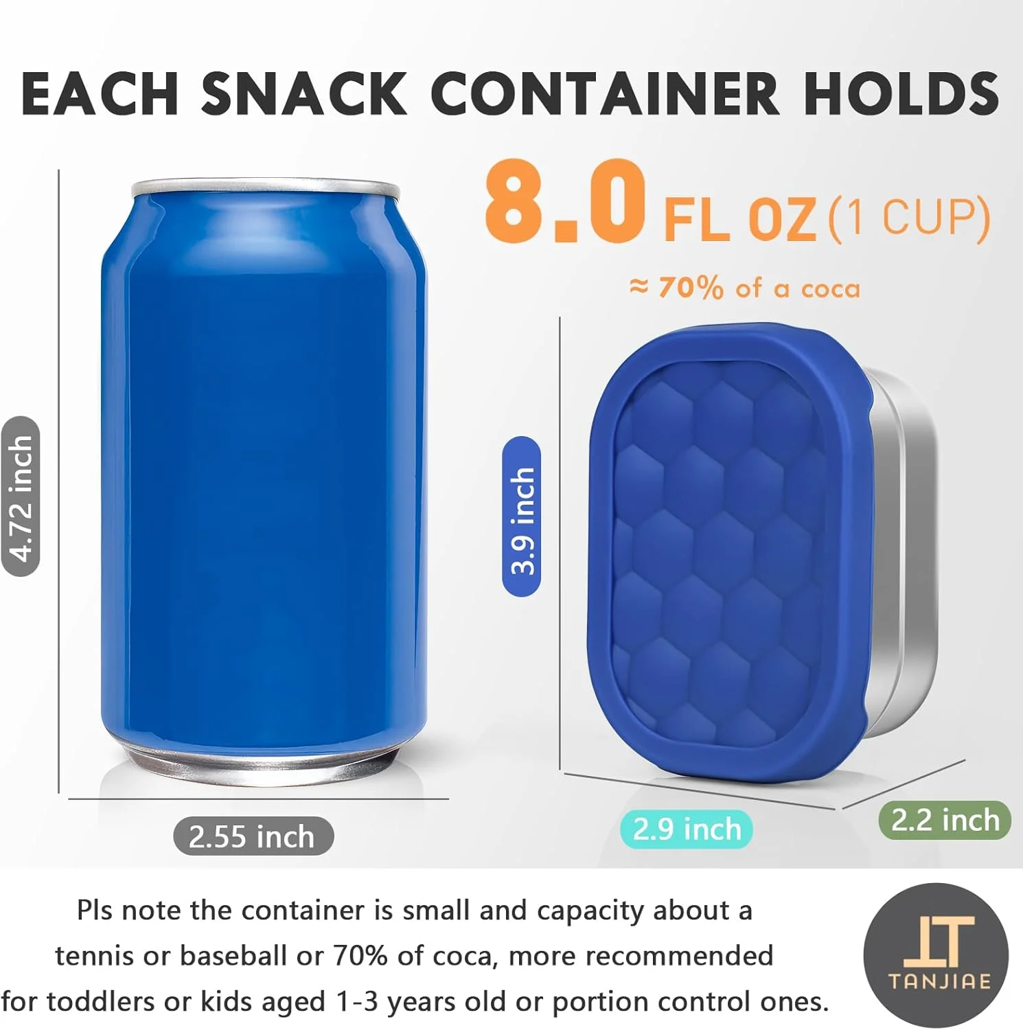 ظروف غذای استیل ضد زنگ تانجیه برای کودکان | ظروف غذای استیل ضد زنگ 304 با درب سیلیکونی ضد نشت - جعبه ناهار فلزی کوچک عالی برای کودکان نوپا (240 میلی لیتر، مجموعه 3 عددی)