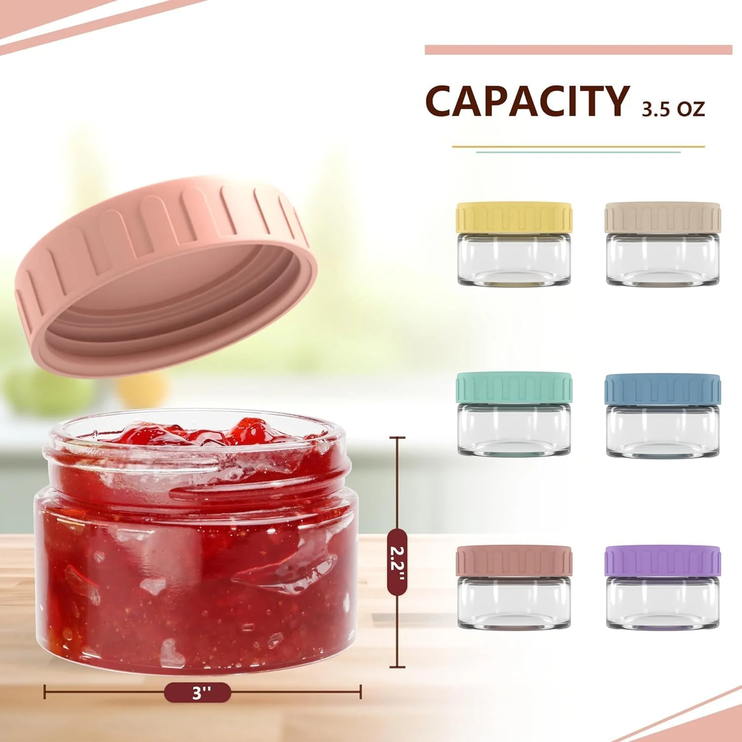 ظروف چاشنی شیشه ای TAME بسته 6 عددی با درب سیلیکونی - ضد نشت، قابل استفاده مجدد، ظروف کوچک سس و سس سالاد (6 عدد)