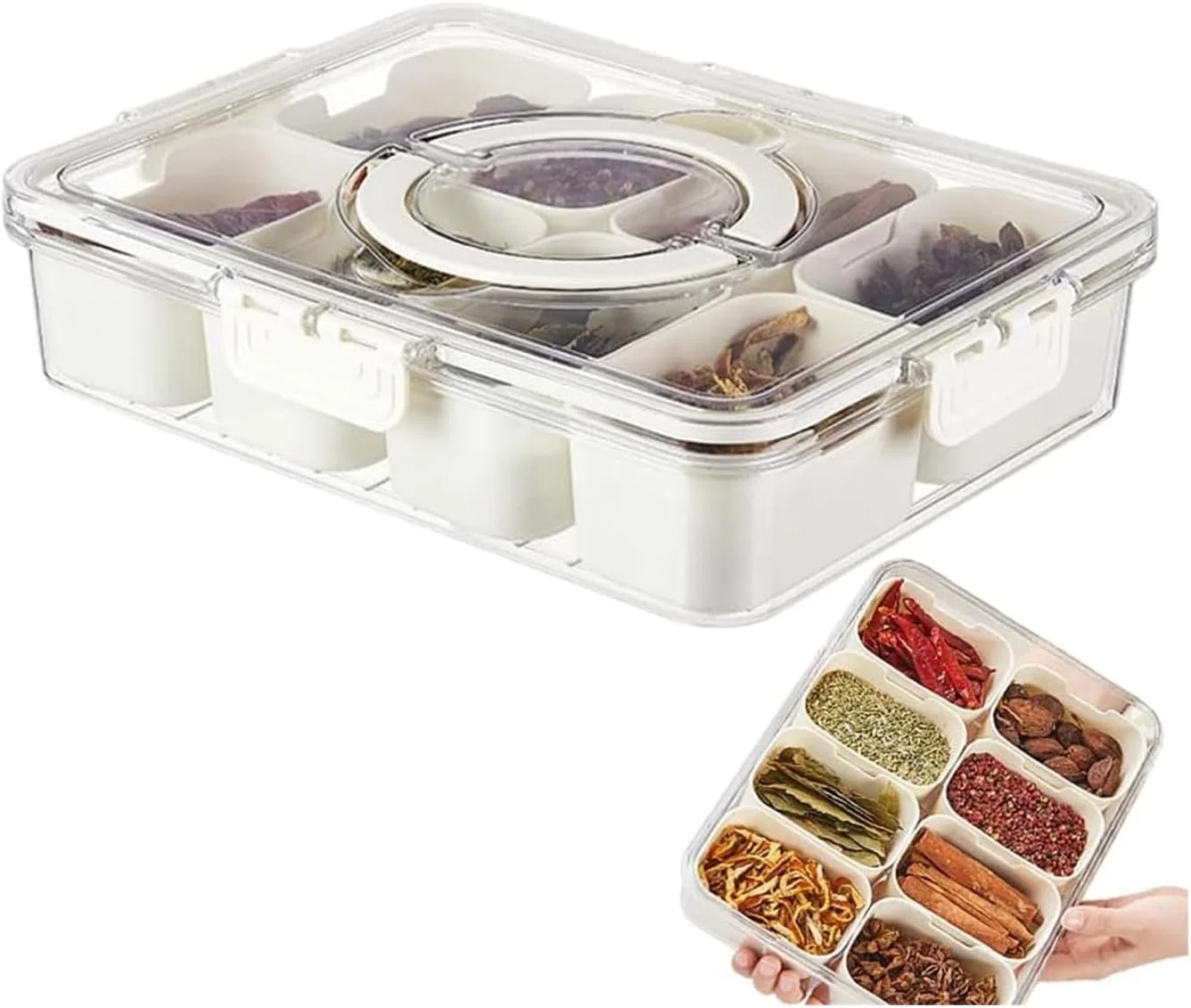 سینی سرو غذا TAME با درب، ظرف میوه و سبزیجات قابل چیدن با 8 تقسیم کننده کوچک، ظروف پلاستیکی برای یخچال، فریزر، جعبه شفاف تنقلات برای آب نبات، آجیل و ادویه