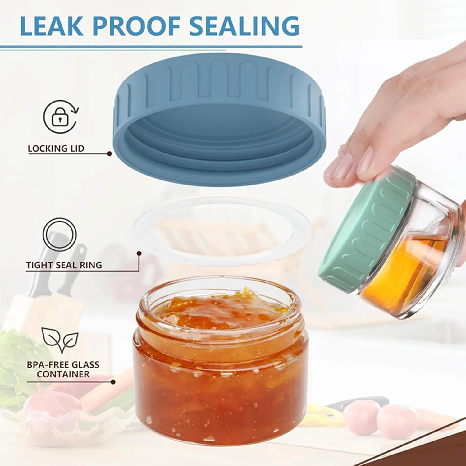 ظروف چاشنی شیشه ای TAME بسته 6 عددی با درب سیلیکونی - ضد نشت، قابل استفاده مجدد، ظروف کوچک سس و سس سالاد (6 عدد)