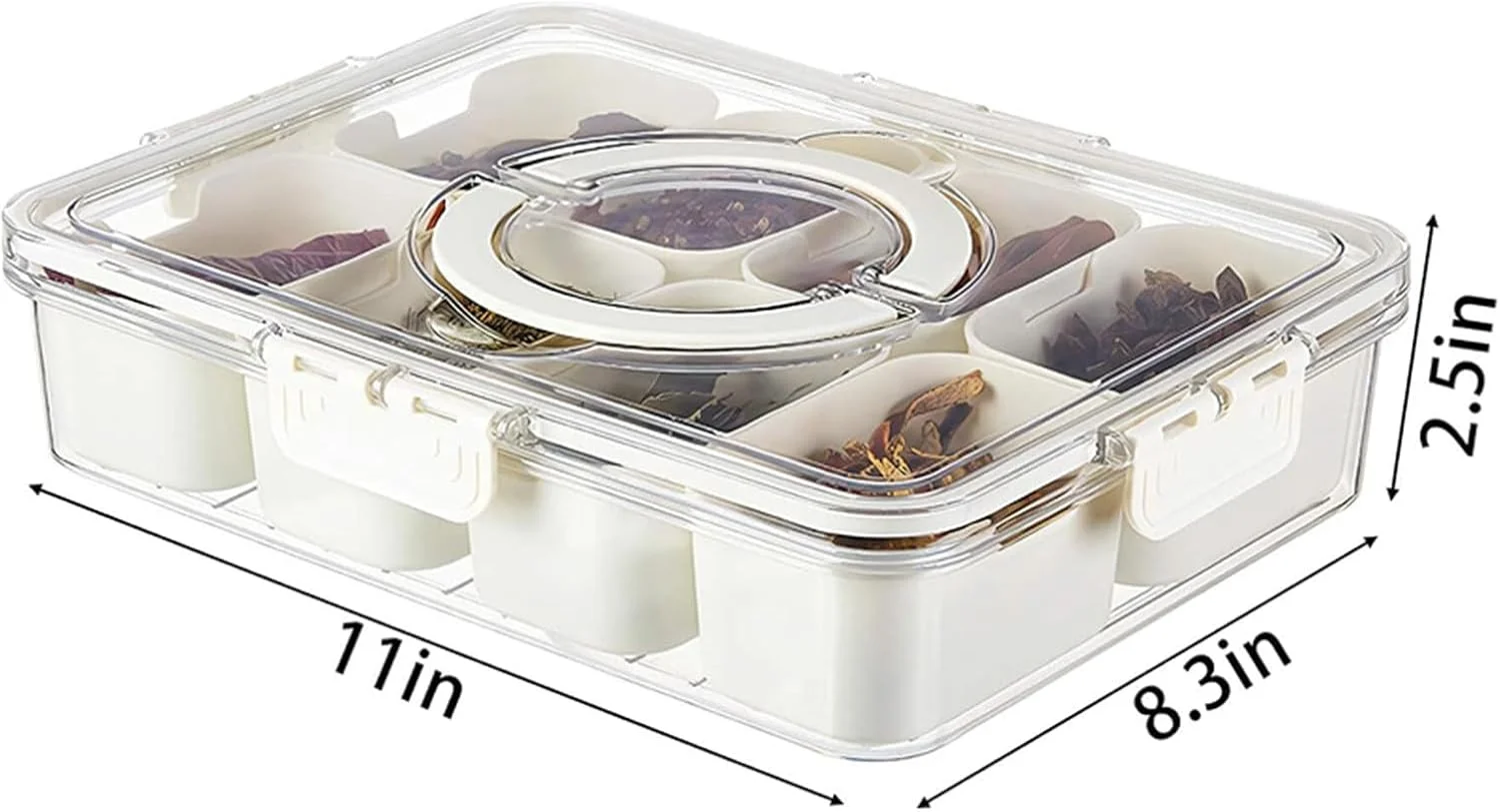 سینی سرو غذا TAME با درب، ظرف میوه و سبزیجات قابل چیدن با 8 تقسیم کننده کوچک، ظروف پلاستیکی برای یخچال، فریزر، جعبه شفاف تنقلات برای آب نبات، آجیل و ادویه