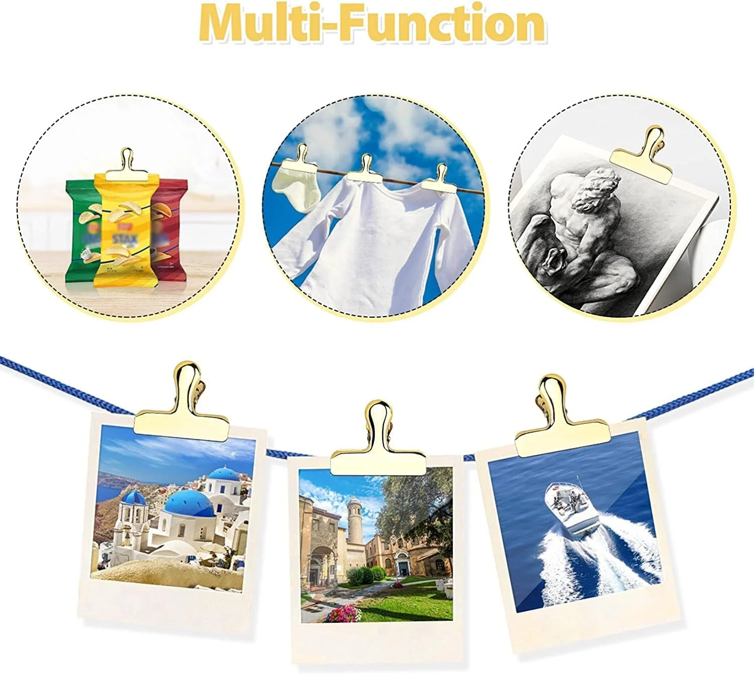 گیره های کیسه استیل ضد زنگ سنگین SYOSI، 8 عددی، گیره های آب بندی مواد غذایی طلایی براق برای چیپس، قهوه، نان، کیسه های غلات - مواد غذایی را در خانه، آشپزخانه، اداره، انبار، کمپینگ تازه نگه دارید