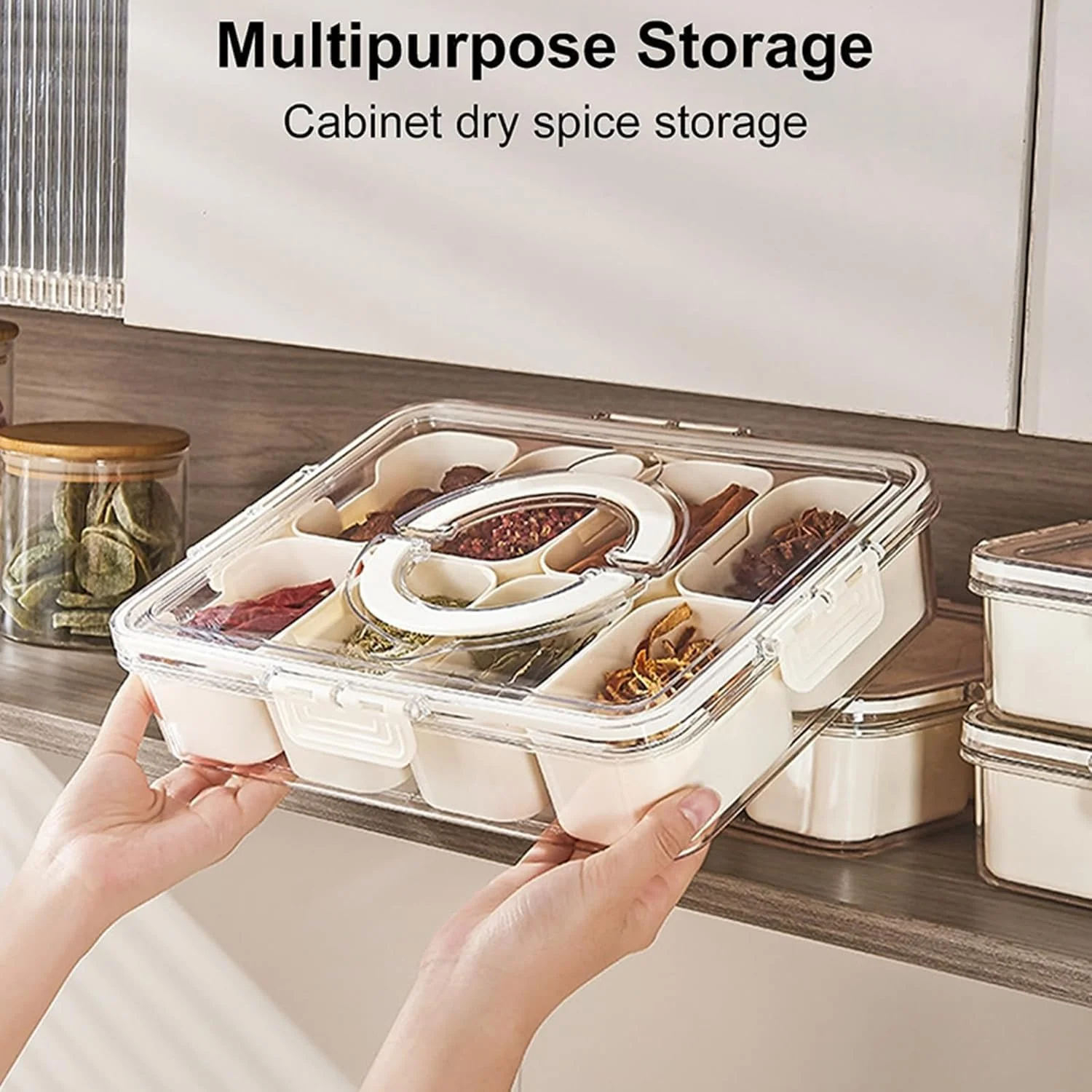 سینی سرو غذا TAME با درب، ظرف میوه و سبزیجات قابل چیدن با 8 تقسیم کننده کوچک، ظروف پلاستیکی برای یخچال، فریزر، جعبه شفاف تنقلات برای آب نبات، آجیل و ادویه