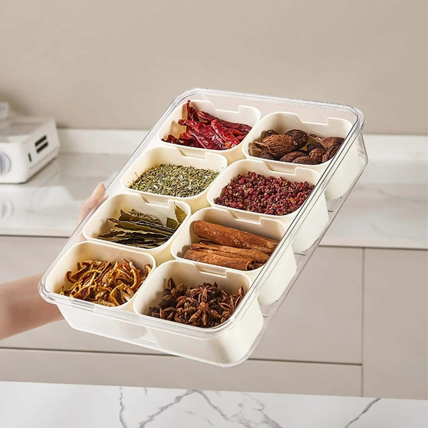 سینی سرو غذا TAME با درب، ظرف میوه و سبزیجات قابل چیدن با 8 تقسیم کننده کوچک، ظروف پلاستیکی برای یخچال، فریزر، جعبه شفاف تنقلات برای آب نبات، آجیل و ادویه