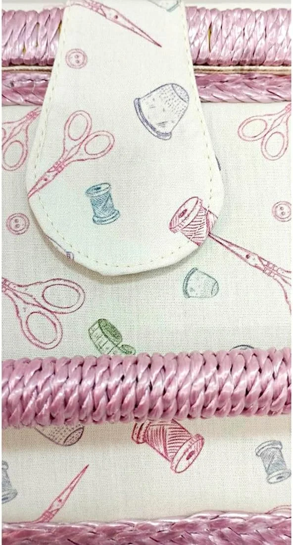 جعبه خیاطی چوبی متوسط JYC CREATIVE با روکش پارچه ای، 8 محفظه، جعبه سازمان دهنده با محفظه سوزن، جعبه نگهداری با دسته و سینی (خیاطی، متوسط)