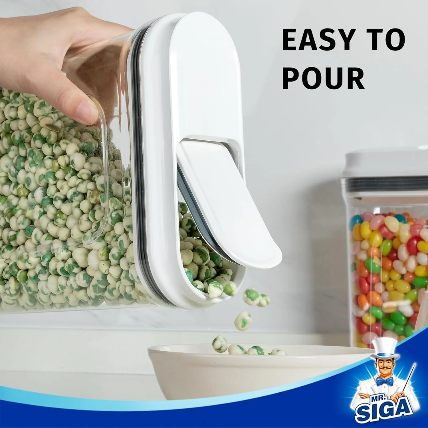 ست دو عددی ظرف نگهداری غلات MR.SIGA، ظرف نگهدارنده غلات درب دار، بدون BPA، 1.6 لیتر، بزرگ، سفید