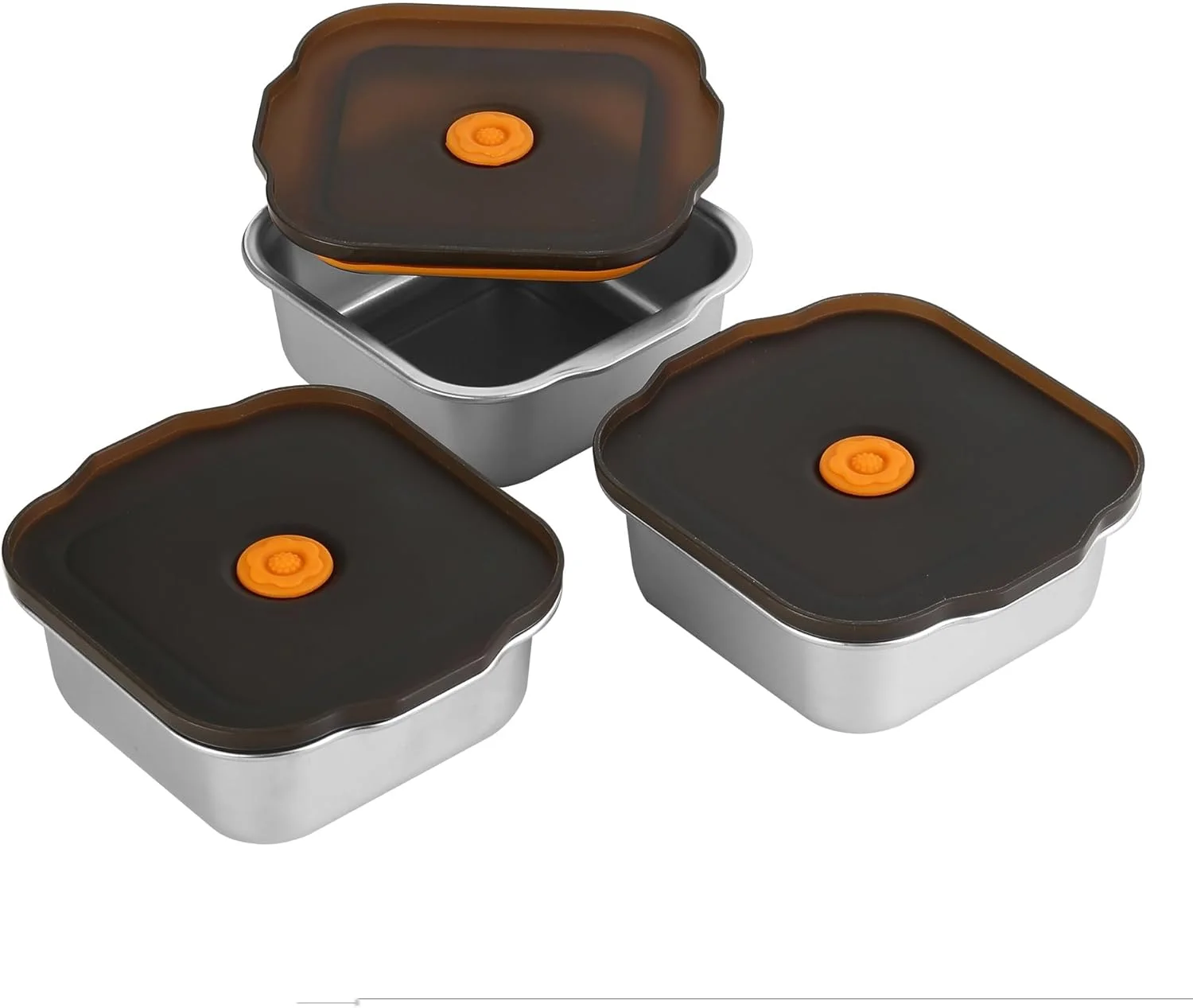 ظروف نگهداری غذا با درب های نیمه شفاف، ظروف استیل کوچک جعبه ناهار، ست سبک و آسان 450 میلی لیتری ضد نشت با دریچه هوا برای افراد، نگهداری در آشپزخانه (450 میلی لیتر * 3)