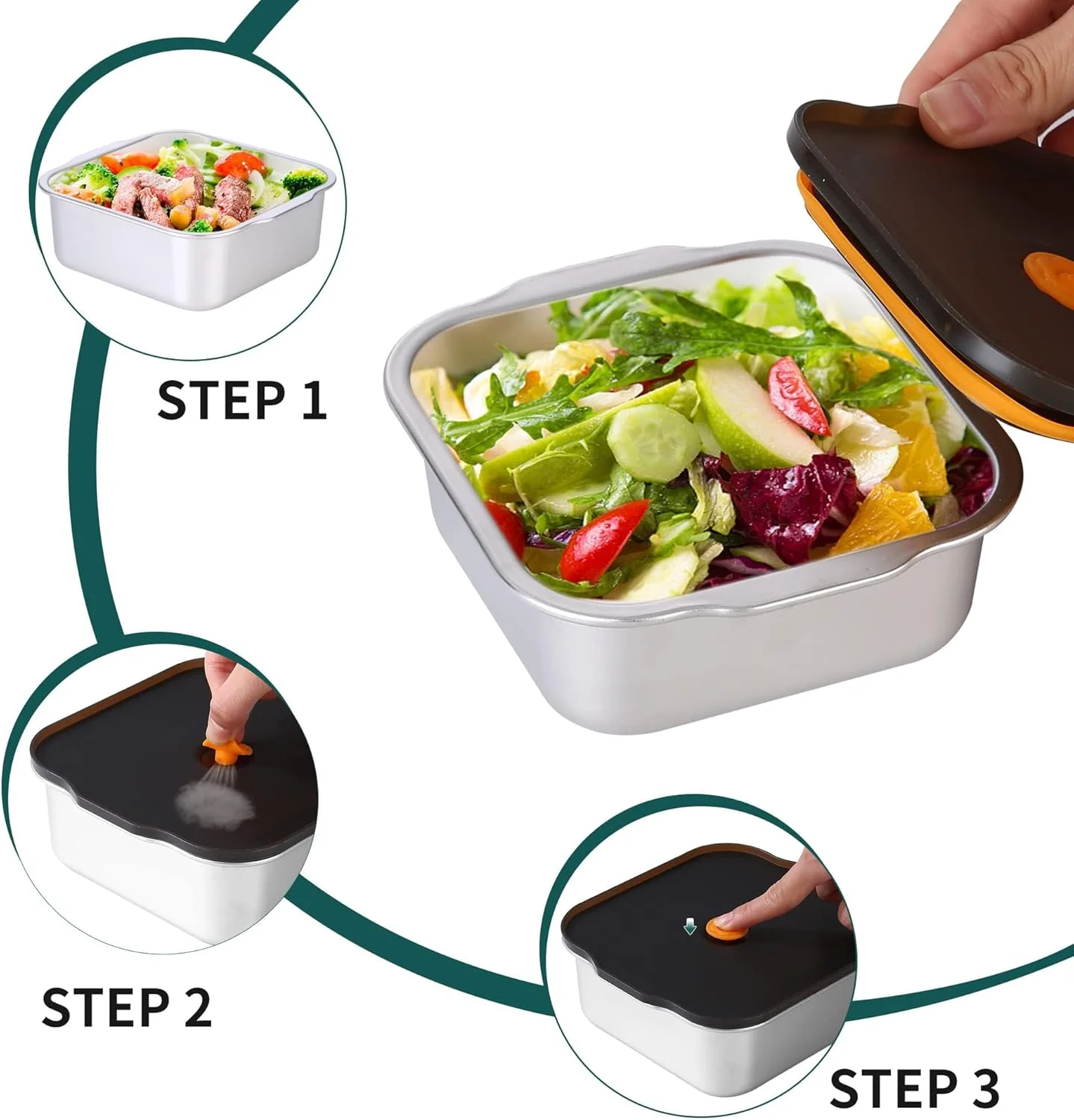 ظروف نگهداری غذا با درب های نیمه شفاف، ظروف استیل کوچک جعبه ناهار، ست سبک و آسان 450 میلی لیتری ضد نشت با دریچه هوا برای افراد، نگهداری در آشپزخانه (450 میلی لیتر * 3)