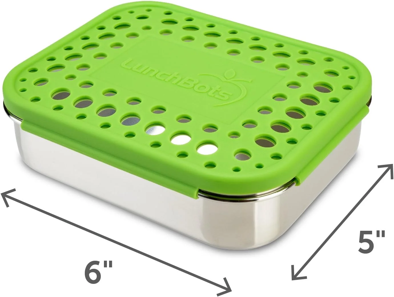 ظرف غذای استیل دو قسمتی LunchBots Medium Duo - ظرف غذای استیل ضد زنگ تقسیم شده - دو بخش برای نصف ساندویچ و یک مخلفات - سازگار با محیط زیست - قابل شستشو در ماشین ظرفشویی - درب استیل - خال های سبز