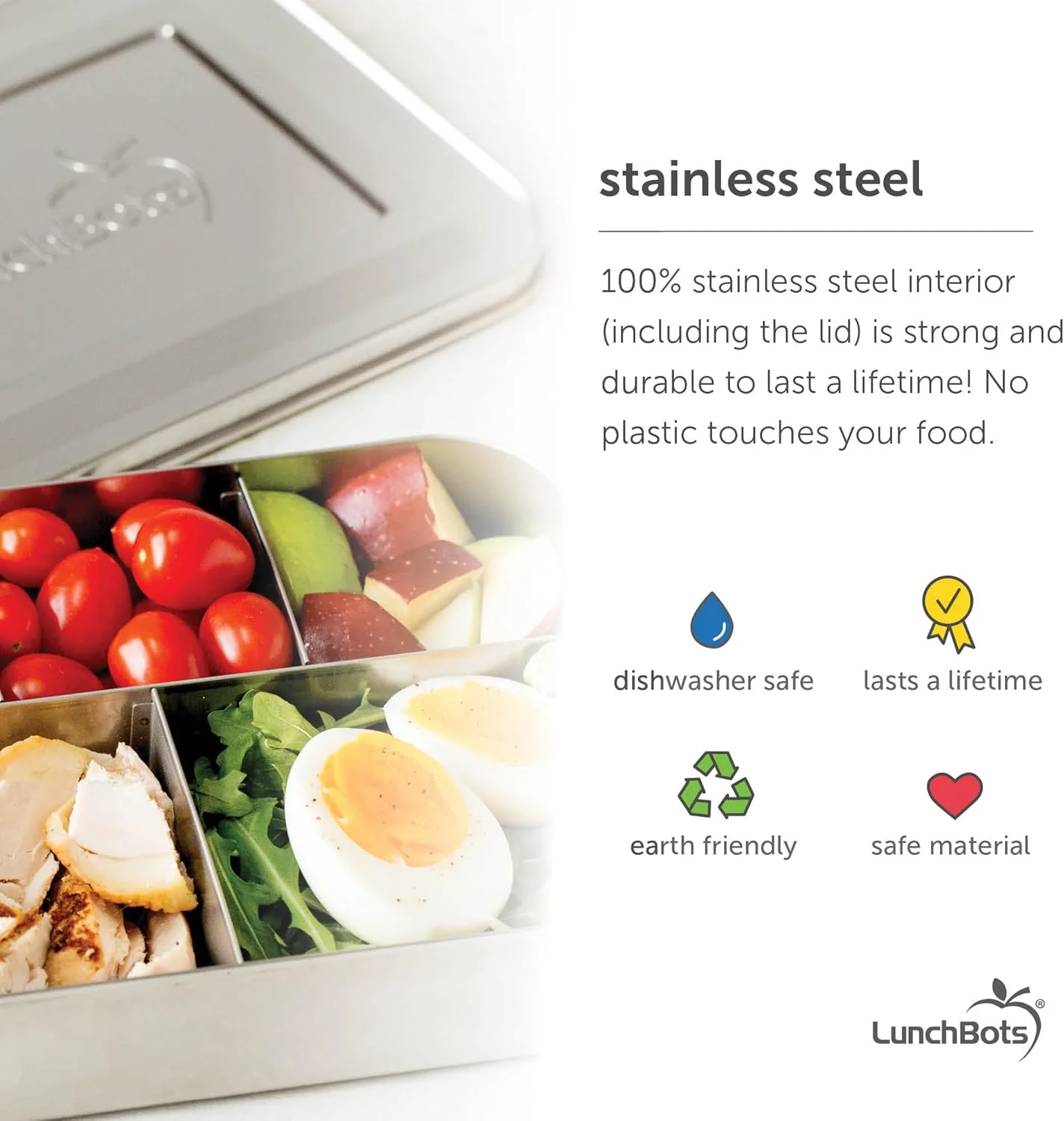 ظرف غذای استیل دو قسمتی LunchBots Medium Duo - ظرف غذای استیل ضد زنگ تقسیم شده - دو بخش برای نصف ساندویچ و یک مخلفات - سازگار با محیط زیست - قابل شستشو در ماشین ظرفشویی - درب استیل - خال های سبز
