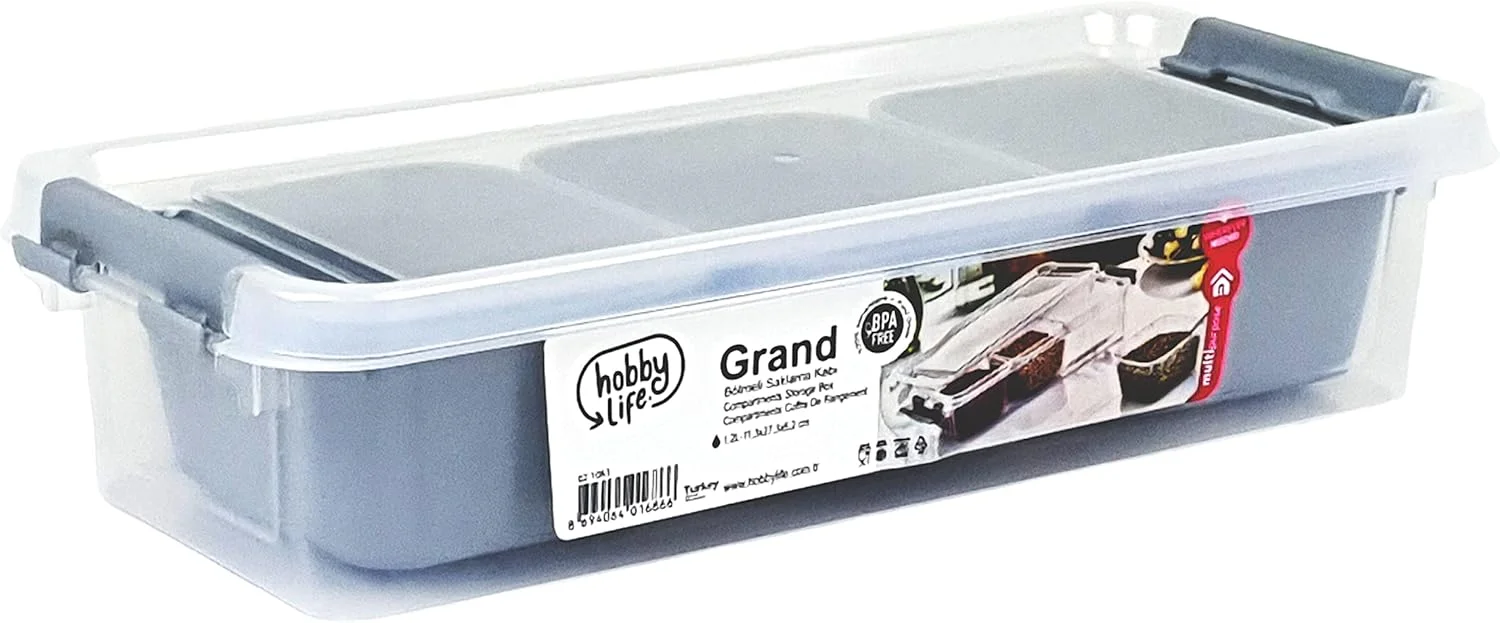 باکس نگهداری 3 محفظه ای Hobby Life Grand با حجم 1.2 لیتر - خاکستری خنک