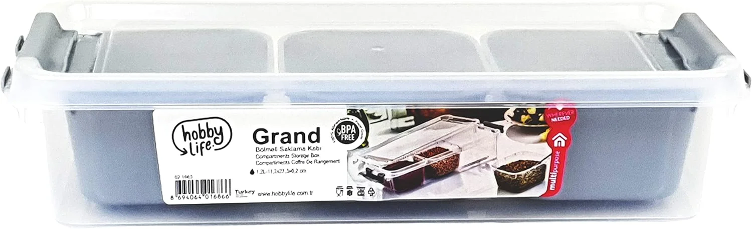 باکس نگهداری 3 محفظه ای Hobby Life Grand با حجم 1.2 لیتر - خاکستری خنک