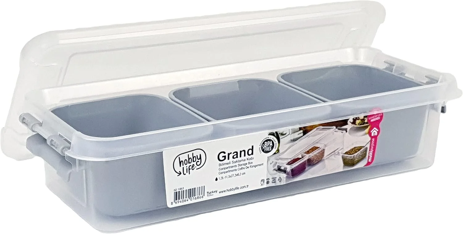 باکس نگهداری 3 محفظه ای Hobby Life Grand با حجم 1.2 لیتر - خاکستری خنک