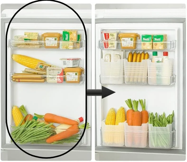 ست 3 عددی سطل های یخچال و فریزر Bukela، ظروف پلاستیکی متوسط ​​برای نگهداری مواد غذایی، نگهدارنده نوشیدنی و سازمان دهنده انبار - فضای درب یخچال و وسایل ضروری آشپزخانه (سطل یخچال شفاف)