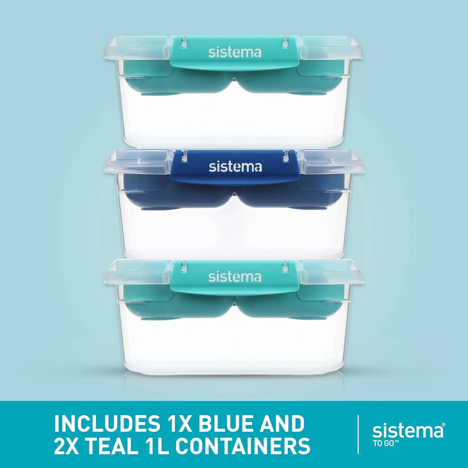 ظروف نگهداری مواد غذایی سیستما مدل To Go Stax | ۱ لیتر | ست ۳ عددی ظروف درب دار با محفظه | مهر و موم ضد نشت | گیره های قفل آسان | بدون BPA