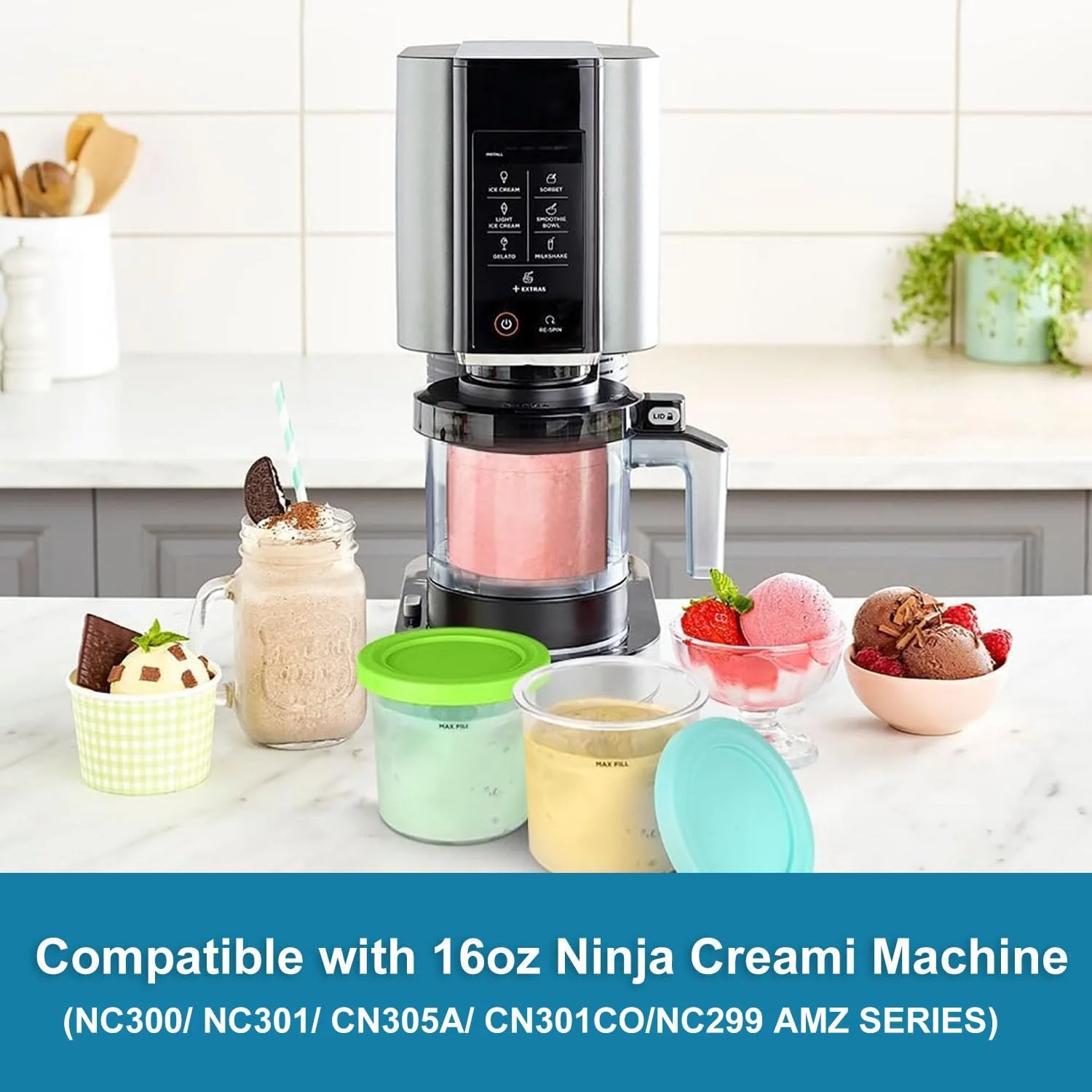 ظروف و درب های Creami AFINSEA برای نینجا، بسته 4 عددی، ظروف بستنی خامه ای، فنجان، شیشه، وان، قوطی، ست اسموتی، سازگار با سری NC301 NC300 NC299AMZ، دستگاه بستنی ساز