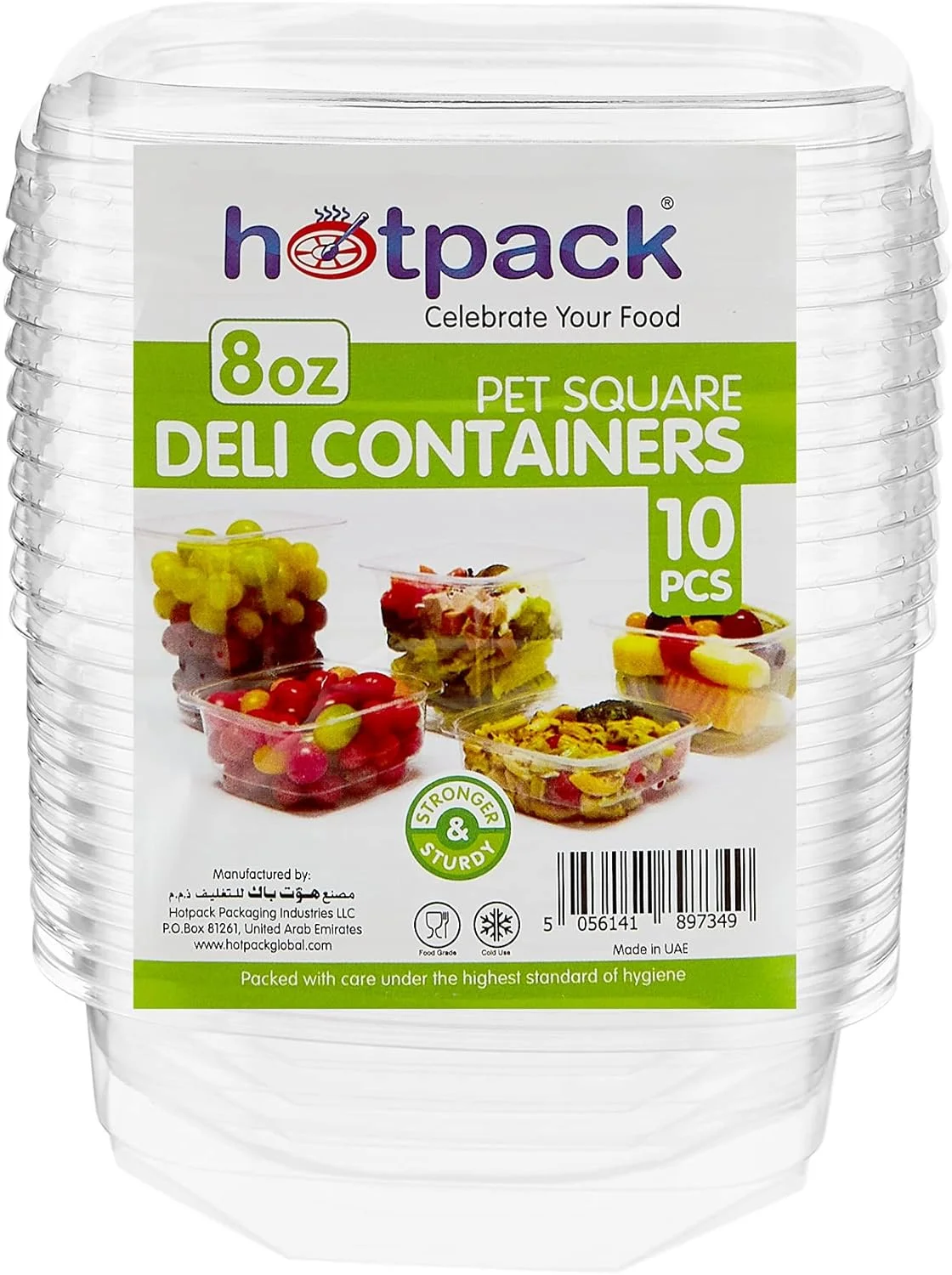 ظرف نگهداری مواد غذایی شفاف یکبار مصرف Hotpack، ظرف مربعی شکل با درب، 8 اونس، 10 عدد