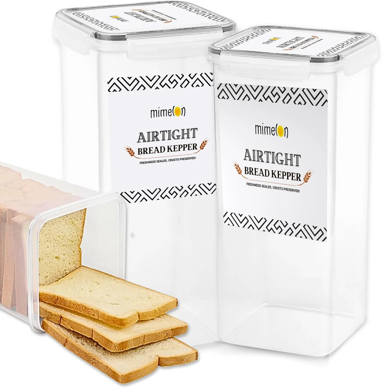 جعبه نان Mimelon® بسته 2 عددی | ظرف نان | ظروف نگهداری مواد غذایی پلاستیکی درب دار | ظرف نگهداری نان ساندویچی تازه | پخش کننده نان خانگی بدون BPA - 6.5 لیتر