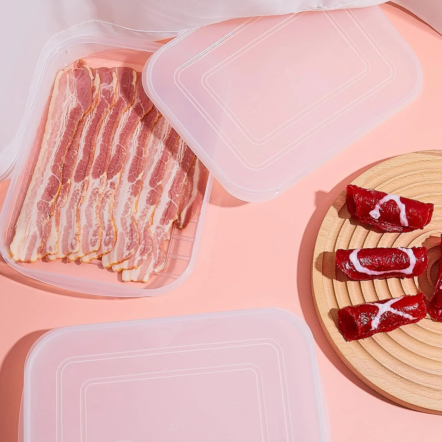 نگهدارنده بیکن NALACAL، بسته 4 عددی، ظرف پلاستیکی نگهداری گوشت و کالباس با درب، ظرف دربسته نگهداری پنیر و مواد غذایی در یخچال، جعبه کم عمق نگهداری کوکی