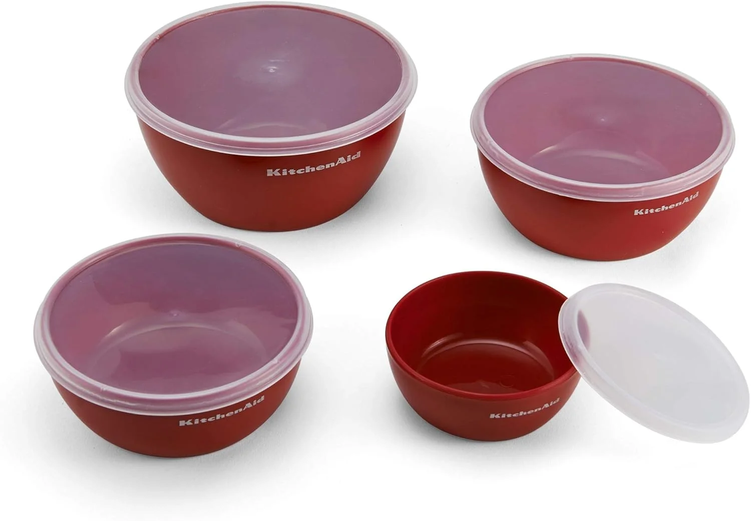 کاسه های آماده سازی کلاسیک KitchenAid با درب، ست 4 عددی، قرمز امپایر