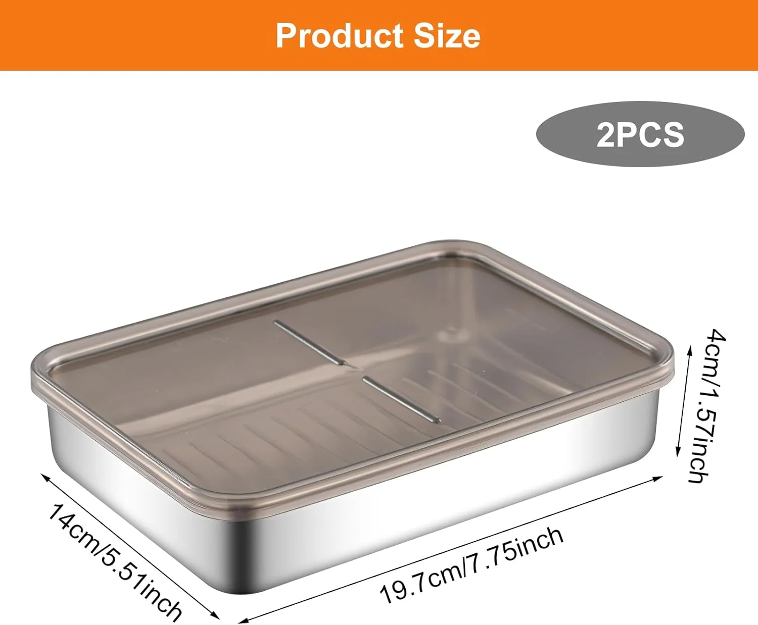 WOKICOR بسته 2 عددی جعبه نگهداری مواد غذایی تازه، سازمان دهنده یخچال، ظرف غذای استیل ضد زنگ با درب، ست ظروف نگهداری قابل استفاده مجدد، درب دار برای نگهداری سوسیس، پنیر