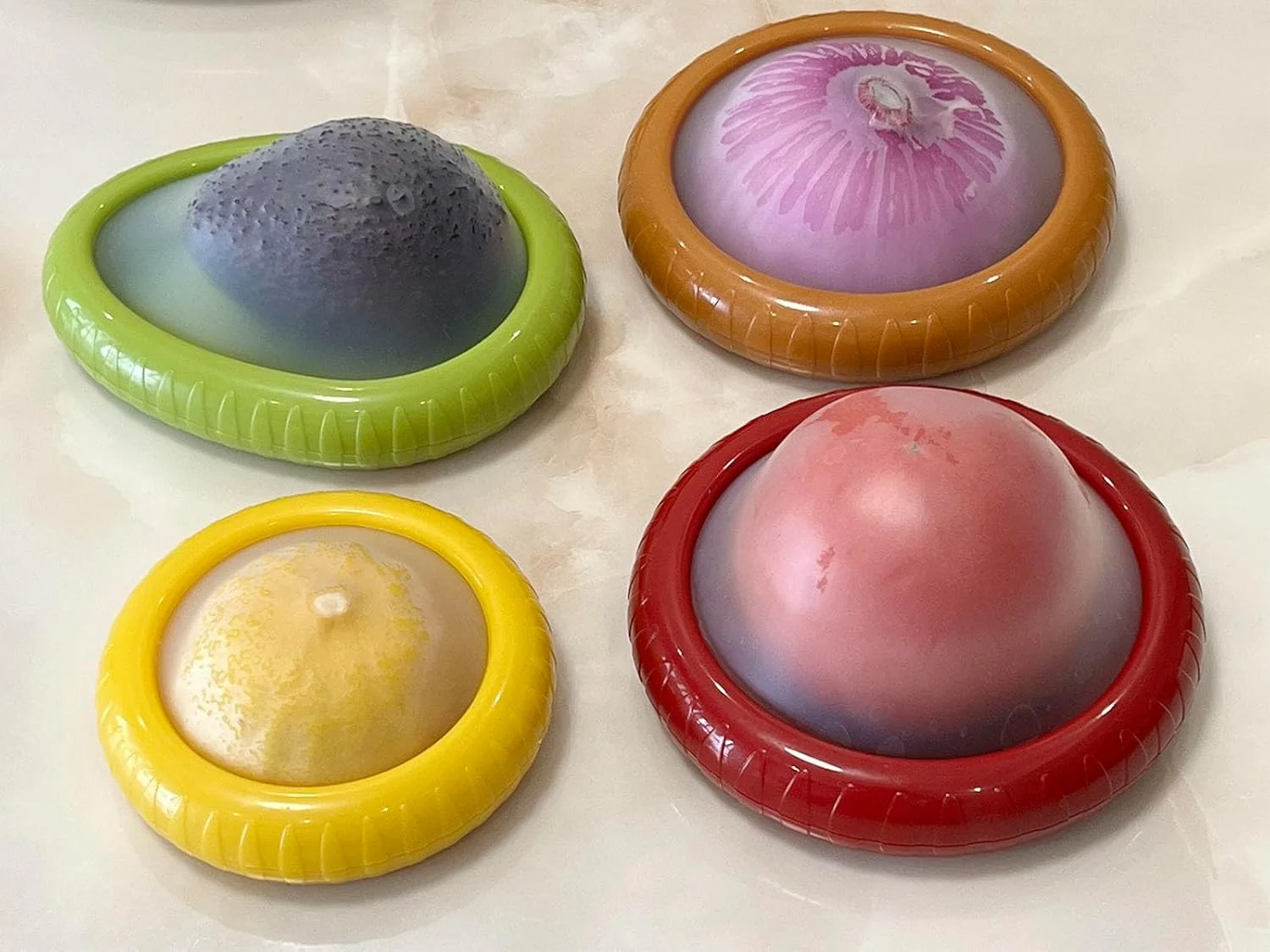 ست 4 عددی ظروف سیلیکونی نگهداری میوه و سبزیجات هالتیولی برای یخچال، ظرف نگهداری پیاز، نگهدارنده آووکادو، محافظ گوجه فرنگی و نگهدارنده لیمو