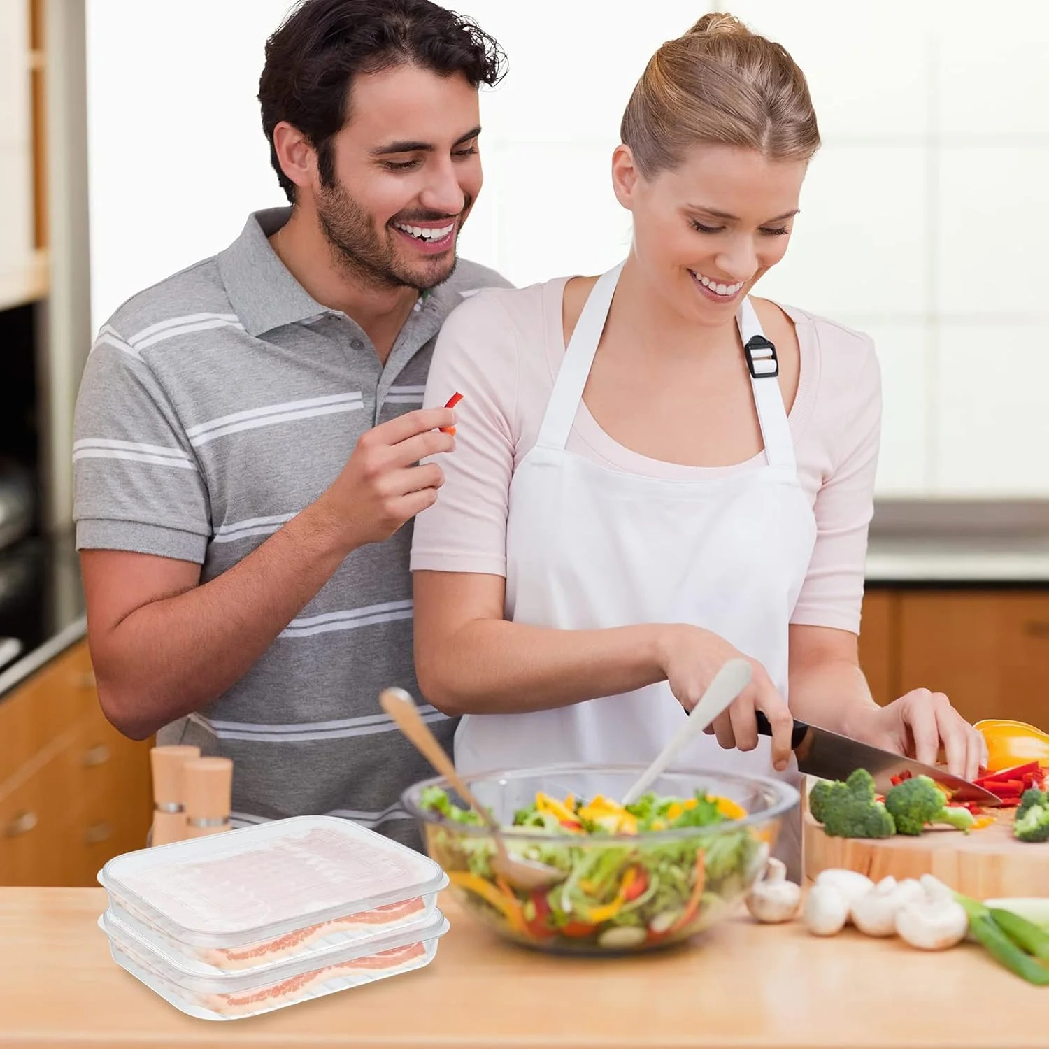 نگهدارنده بیکن NALACAL، بسته 4 عددی، ظرف پلاستیکی نگهداری گوشت و کالباس با درب، ظرف دربسته نگهداری پنیر و مواد غذایی در یخچال، جعبه کم عمق نگهداری کوکی