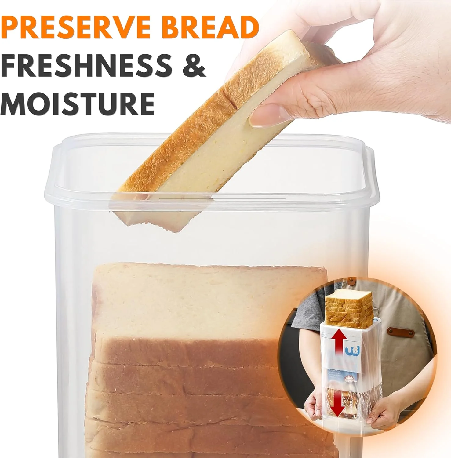 جعبه نان Mimelon® بسته 2 عددی | ظرف نان | ظروف نگهداری مواد غذایی پلاستیکی درب دار | ظرف نگهداری نان ساندویچی تازه | پخش کننده نان خانگی بدون BPA - 6.5 لیتر