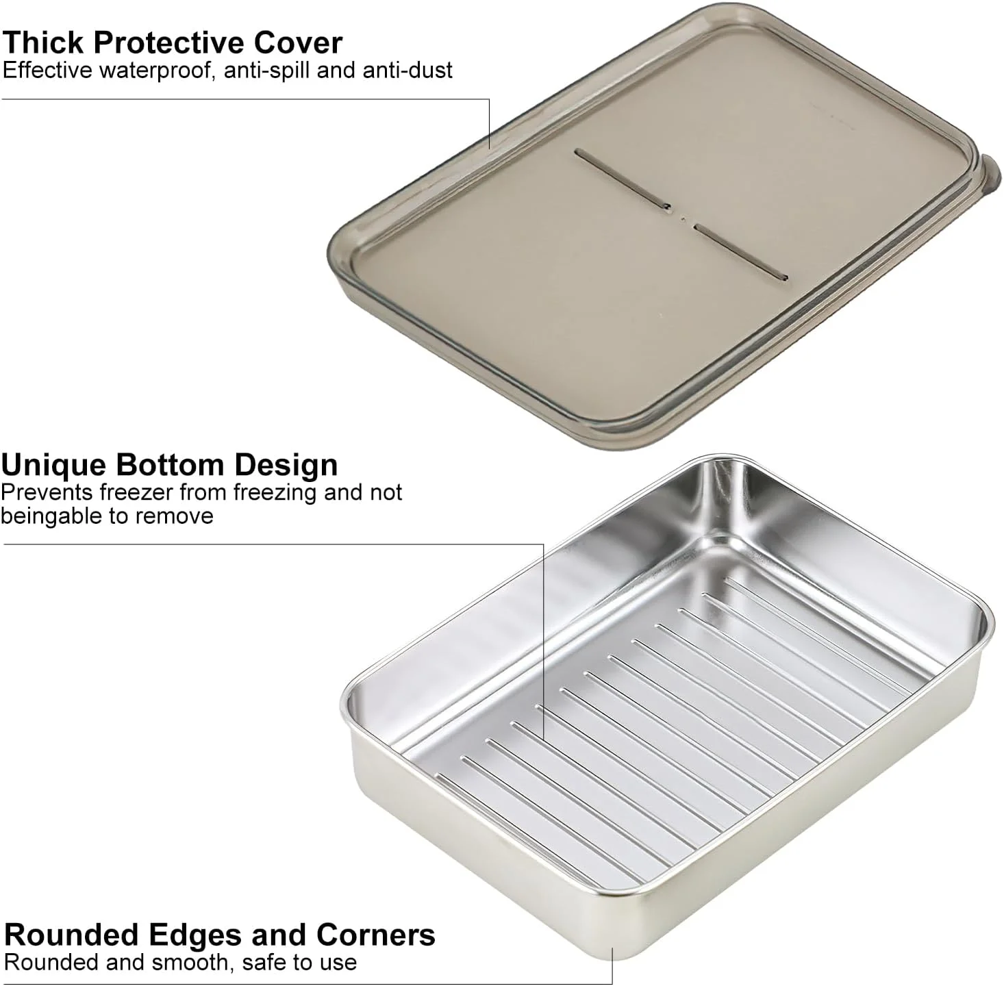 WOKICOR بسته 2 عددی جعبه نگهداری مواد غذایی تازه، سازمان دهنده یخچال، ظرف غذای استیل ضد زنگ با درب، ست ظروف نگهداری قابل استفاده مجدد، درب دار برای نگهداری سوسیس، پنیر